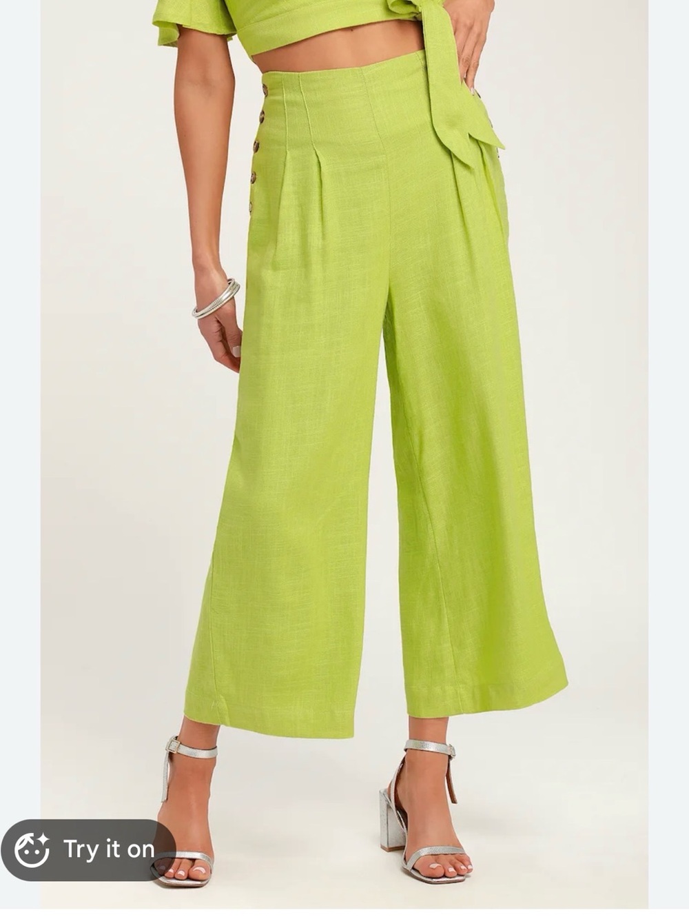 Lost + Wander Lime Green Wide Leg Linen Pants